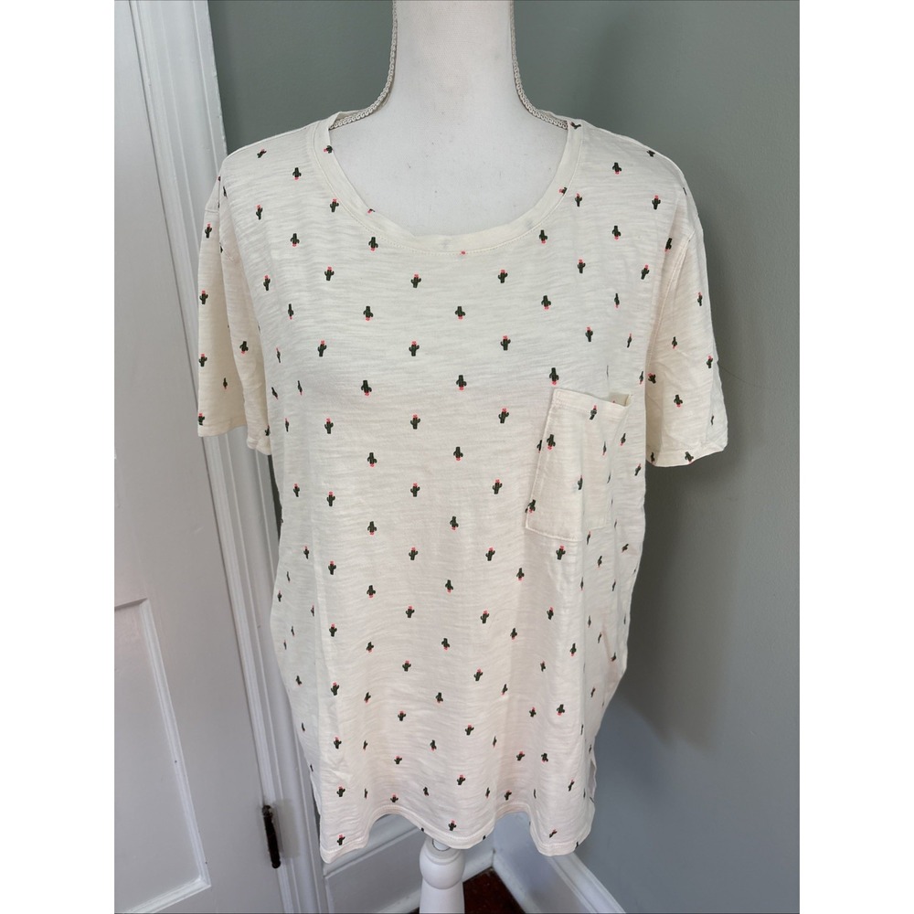 Old Navy Boyfriend Slub Cotton T-shirt Cactus Print Size Large